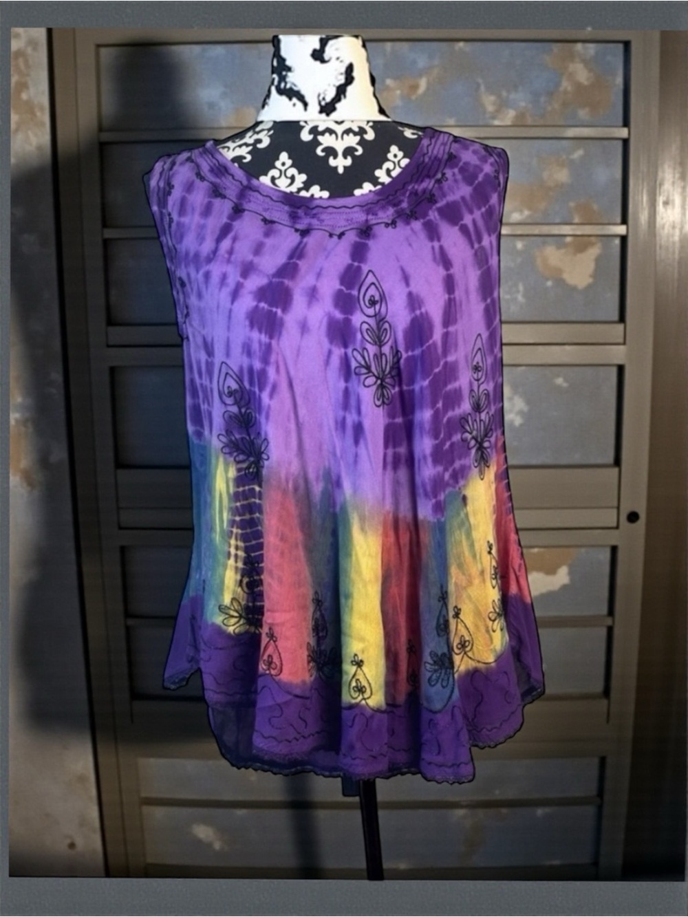 Indian tropical fashion women's tie-dyed BoHo embroidered top free size​